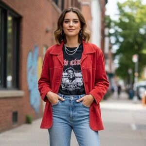 Vintage St Johns Bay 2X $195 Red Real Suede Button Front Washable Blazer Jacket